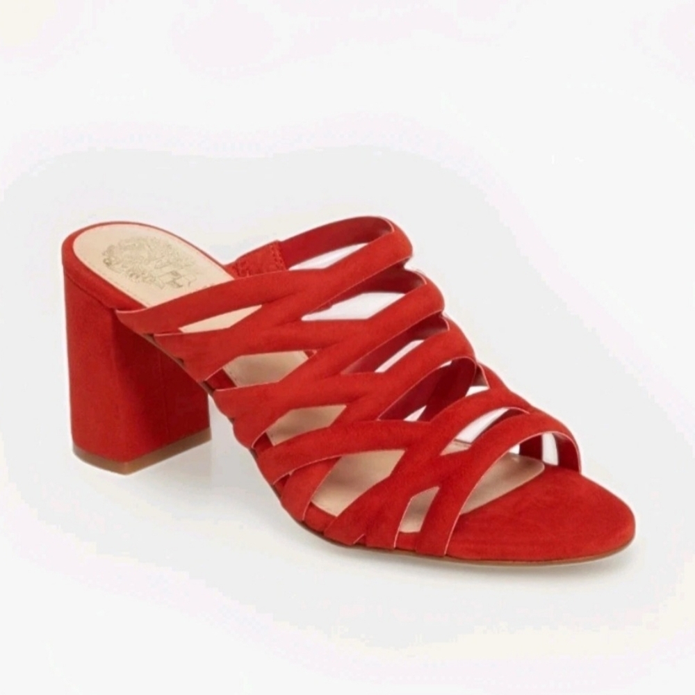 Vince Camuto Raveana Red Suede Slip On Cage Mule Sandals Women's Size 11 M